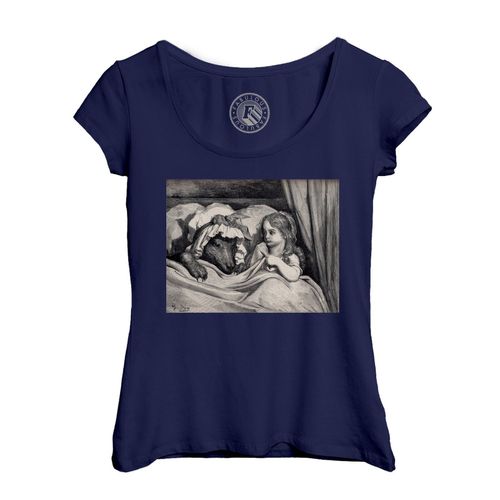 T-Shirt Femme Col Echancré Le Petit Chaperon Rouge Conte Gustave Dore Illustration Gravure