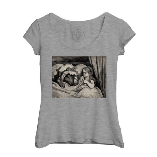 T-Shirt Femme Col Echancré Le Petit Chaperon Rouge Conte Gustave Dore Illustration Gravure