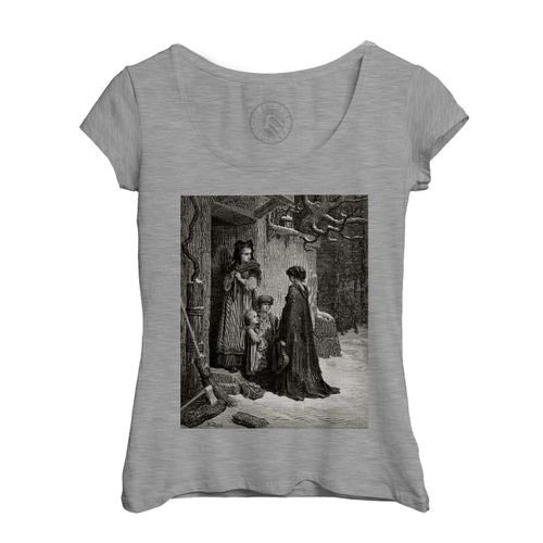 T-Shirt Femme Col Echancré La Cigale Et La Foumi Fable Lafontaine Gustave Dore Gravure