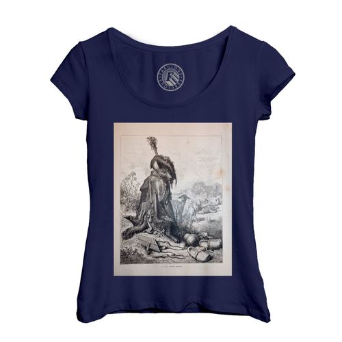 T-Shirt Femme Col Echancré Le Loup Devenu Berger Fable Lafontaine Gustave Dore Gravure