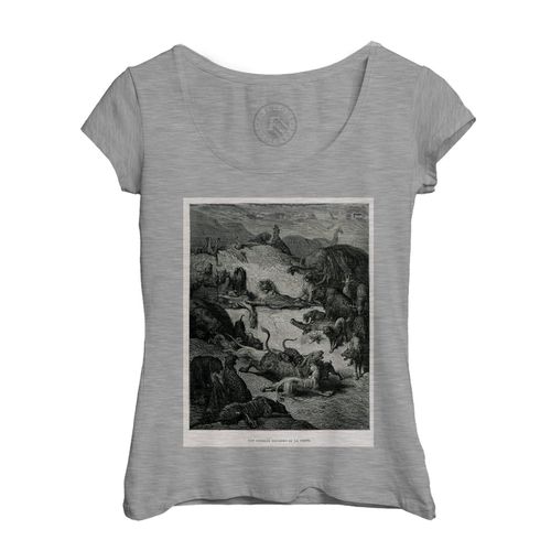 T-Shirt Femme Col Echancré Les Animaux Malades Et La Peste Fable Lafontaine Gustave Dore Gravure