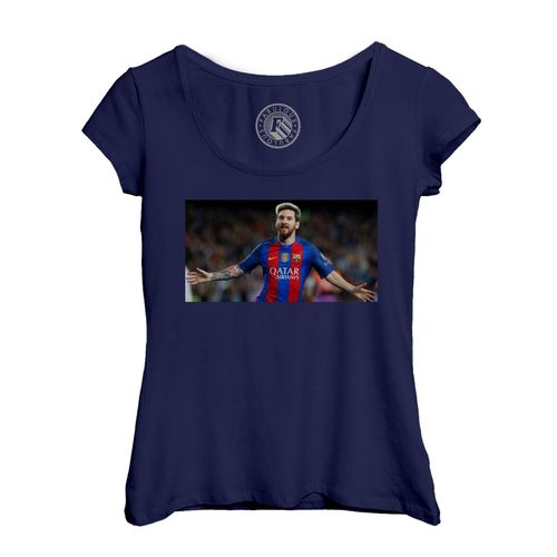 T-Shirt Femme Col Echancré Leo Messi Barcelone Football Star Celebration But