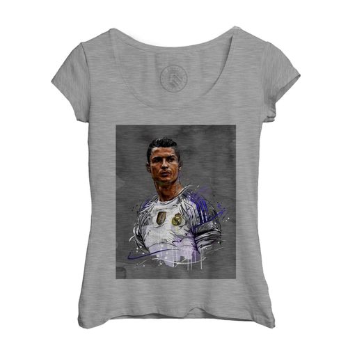 T-Shirt Femme Col Echancré Cristiano Ronaldo Madrid Football Star Artwork