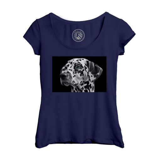 T-Shirt Femme Col Echancré Dalmatien Chien Noir Et Blanc Gros Plan Tete Mignon
