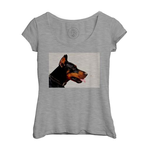 T-Shirt Femme Col Echancré Doberman Gros Chien Profile Gros Plan Tete
