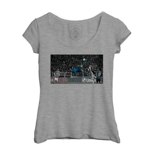 T-Shirt Femme Col Echancré Cristiano Ronaldo Cr7 Football Superstar Retoune But Gris