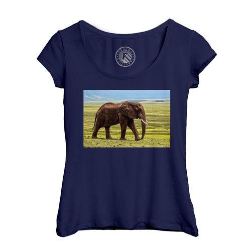 T-Shirt Femme Col Echancré Elephant D'afrique Prairie Verte Photo Nature Vie Sauvage
