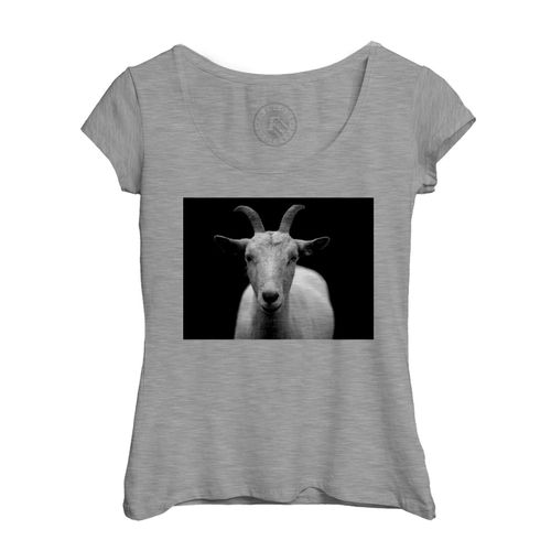 T-Shirt Femme Col Echancré Bouc Blanc Photo Noir Et Blanc Chevre Animal Nature