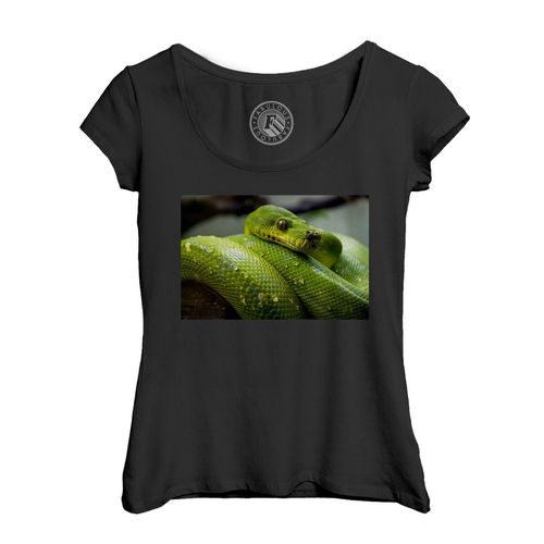 T-Shirt Femme Col Echancré Python Vert Sublime Serpent Photo Nature Sauvage Reptile