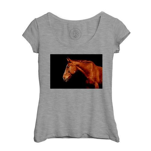 T-Shirt Femme Col Echancré Cheval Pur-Sang Couleur Baie Marron Cheval De Course Etalon
