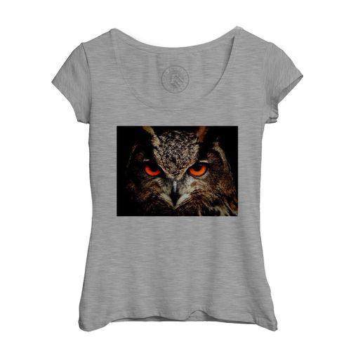 T-Shirt Femme Col Echancré Regard De La Chouette Yeux Oranges Magnifique Photo Gros Plan