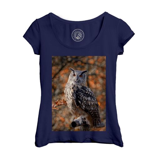 T-Shirt Femme Col Echancré Hibou Sur Une Branche En Automne Foret Animal Sauvage
