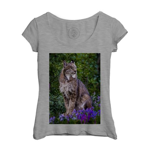 T-Shirt Femme Col Echancré Beau Lynx Dans La Nature Photo Nature Animal Sauvage