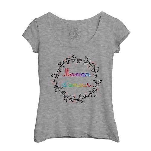 T-Shirt Femme Col Echancré Maman D'amour Fleur Multicolore Mignon Mere