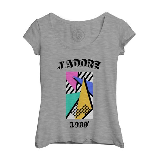 T-Shirt Femme Col Echancré J'adore 1980 Vintage Années 80 Retro Abstrait