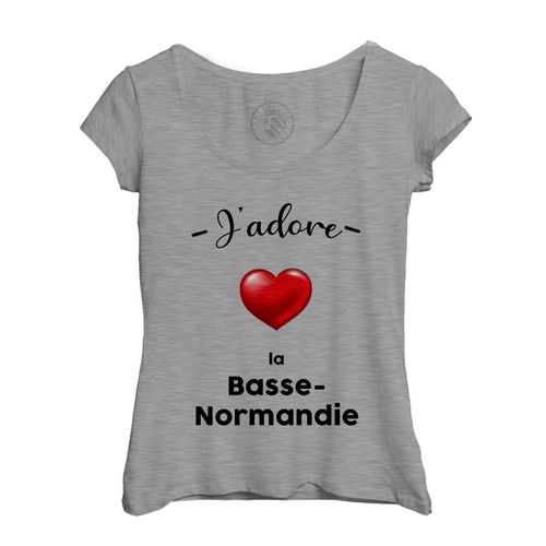 T-Shirt Femme Col Echancré J'adore La Basse Normandie Region De France Caen