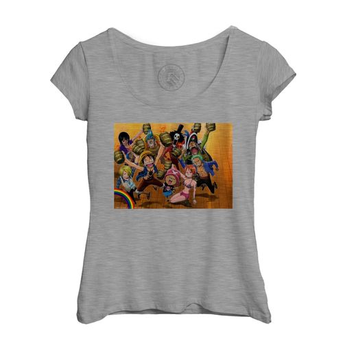 T-Shirt Femme Col Echancré One Piece Shonen Manga Pirate Japon