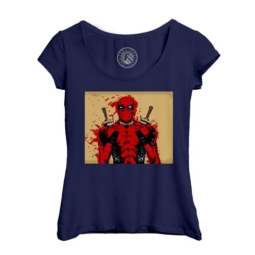 T-Shirt Femme Col Echancré Deadpool Sang Dessin Comics Bd Epee Sabre