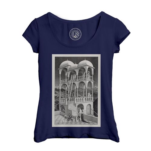 T-Shirt Femme Col Echancré Belvedere Escher Dessin Litographie Art Moderne Illusion