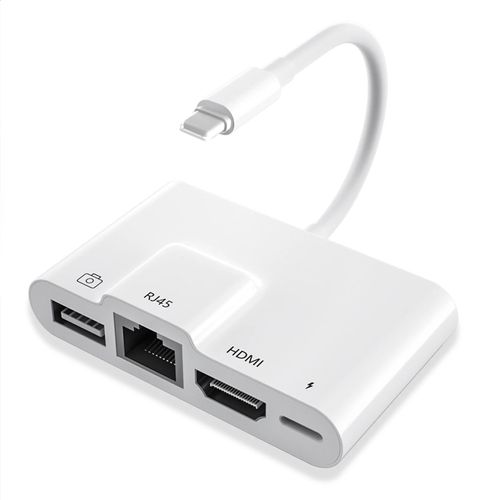 Lightning vers RJ45 Ethernet OTG,adaptateur AV numérique HDMI LAN,Hub USB 1080P,synchronisation d'écran,pour iPad/iPhone 14 - Type HDMI RJ45 USB CHG
