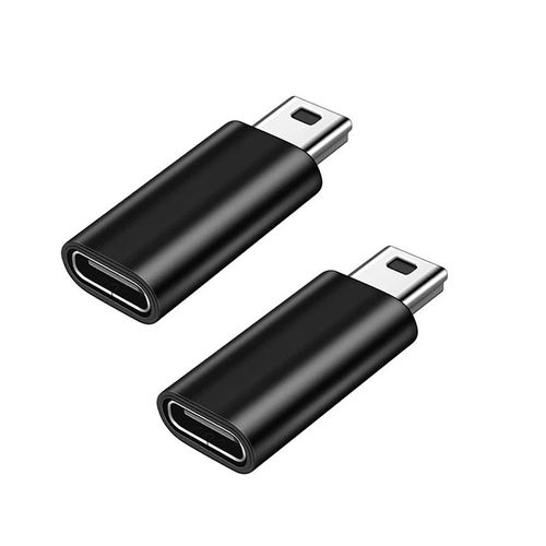 Adaptateur Mini USB vers Type C,5 broches mâle,Mini USB vers femelle,connecteur de transfert de données pour GoPro MP3,appareil photo,connecteur PC - Type 2pcs black