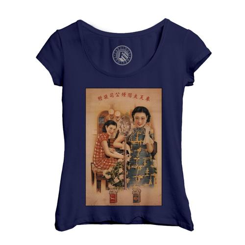 T-Shirt Femme Col Echancré Pub Sun Tabac Et Cigarettes Poster Vintage Chine Art Deco 30's