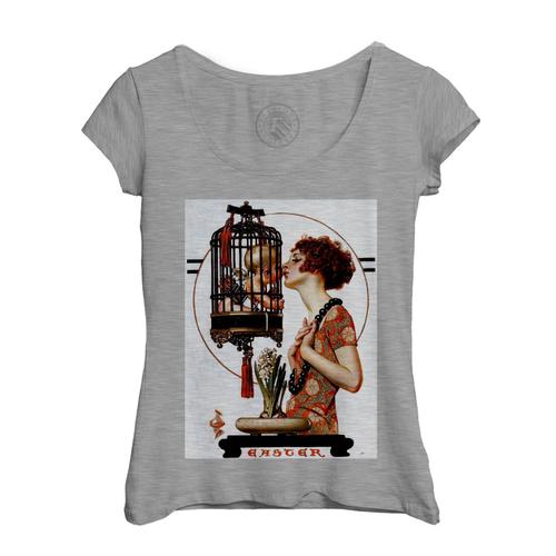 T-Shirt Femme Col Echancré Paque Ange Jeune Fille Leyendecker Peinture Illustration Amerique Usa