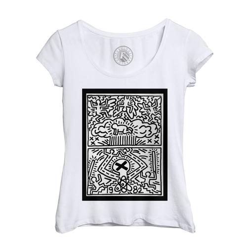 T-Shirt Femme Col Echancré Nuclear Disaster Keith Haring Dessin Graffiti Pop Art