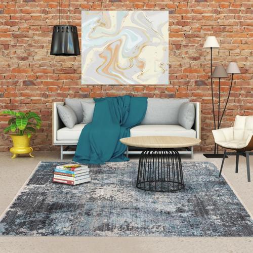 Jadorel Tapis Moderne 200x290 Cm Rectangulaire Medella Ll Bleu Salle À Manger Adapté Au Chauffage Par Le Sol