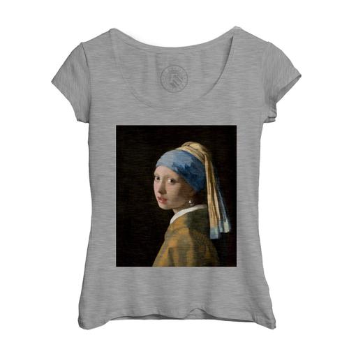T-Shirt Femme Col Echancré Johannes Vermeer La Jeune Fille A La Perle Peinture