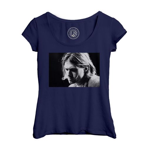 T-Shirt Femme Col Echancré Kurt Cobain Nirvana Rock Grunge Portrait Noir Et Blanc