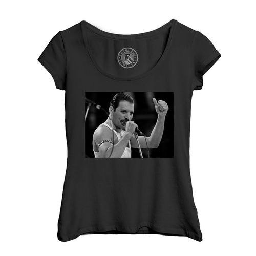 T-Shirt Femme Col Echancré Queen Freddie Mercury Wembley Rock 80's Noir Et Blanc