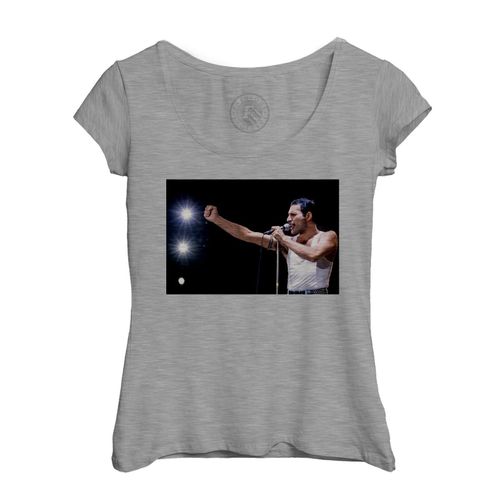 T-Shirt Femme Col Echancré Queen Freddie Mercury Wembley Rock 80's Live