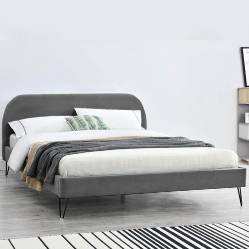 Phoenix Lit 140 Velours Gris & Pieds Noirs