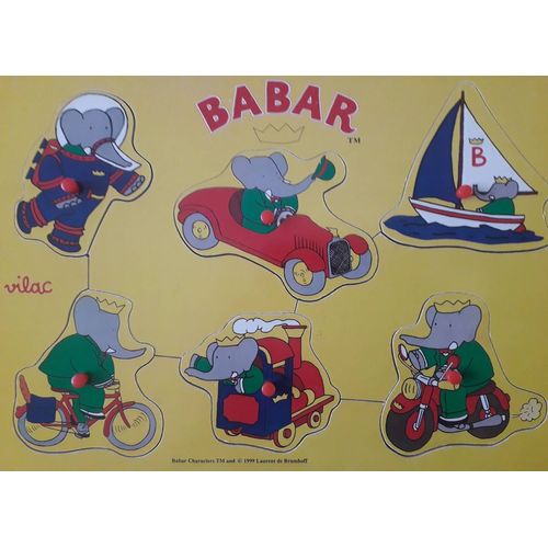 Babar Et Les Modes De Transport : Puzzle Vilac En Bois Avec 6 Pièces À Encastrer