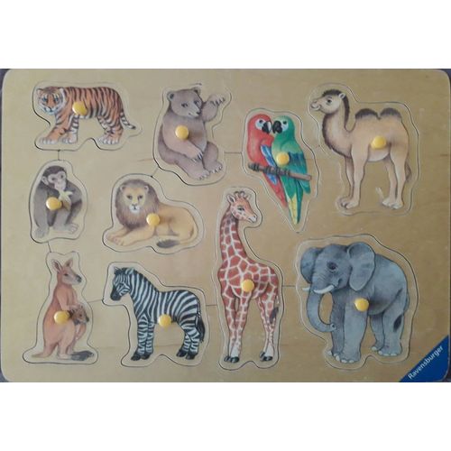 Ravensburger : Puzzle En Bois - Animaux De La Savane - 10 Pièces Avec Bouton À En Encastrer