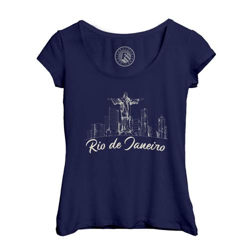 T-Shirt Femme Col Echancré Rio De Janeiro Minimalist Brésil Voyage Foot Carnaval