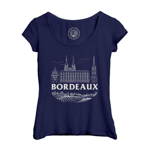 T-Shirt Femme Col Echancré Bordeaux Minimalist Ville France Vin Voyage