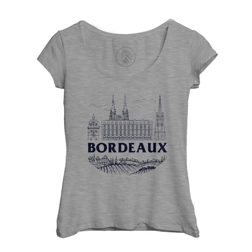 T-Shirt Femme Col Echancré Bordeaux Minimalist Ville France Vin Voyage
