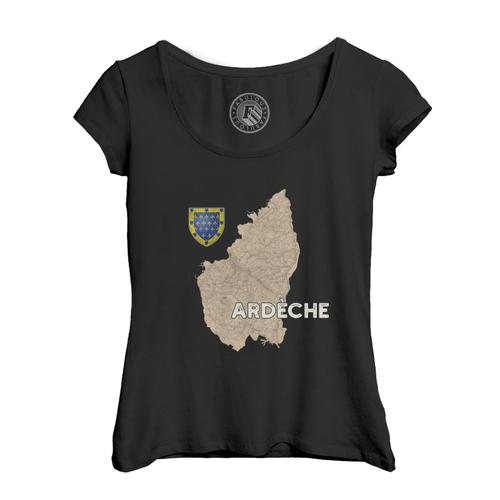 T-Shirt Femme Col Echancré Ardèche 07 Departement Privas Carte Ancienne Rhône Alpes