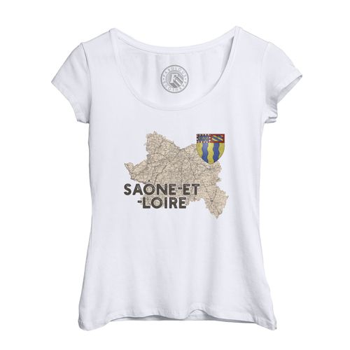 T-Shirt Femme Col Echancré Saone Et Loire 71 Departement Macon Carte Ancienne