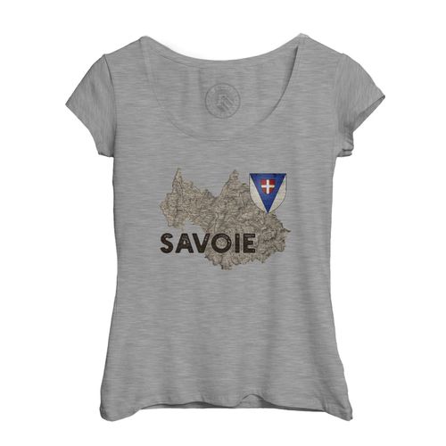 T-Shirt Femme Col Echancré Savoie 73 Departement Chambery Carte Ancienne Alpes