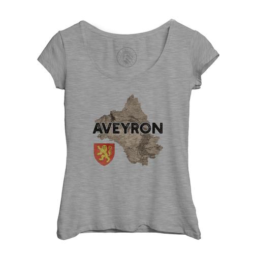 T-Shirt Femme Col Echancré Aveyron 12 Département Millaux Carte Ancienne Occitanie