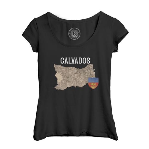 T-Shirt Femme Col Echancré Calvados 14 Département Caen Carte Ancienne Normandie