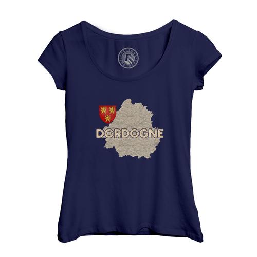 T-Shirt Femme Col Echancré Dordogne 24 Département Périgueux Carte Ancienne Rare