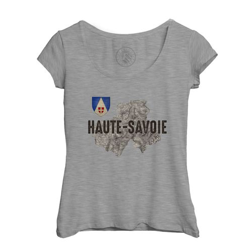 T-Shirt Femme Col Echancré Haute Savoie 74 Département Carte Ancienne Alpes Ski