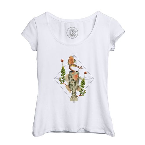 T-Shirt Femme Col Echancré Héron Caché Dans Un Poisson Collage Art Surréalisme