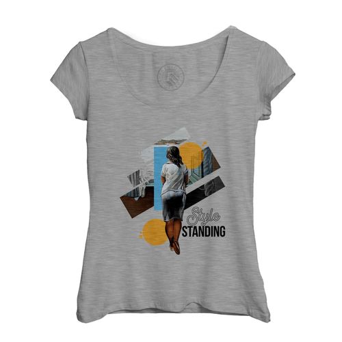 T-Shirt Femme Col Echancré Style Standing Mode Jeu De Mot Art