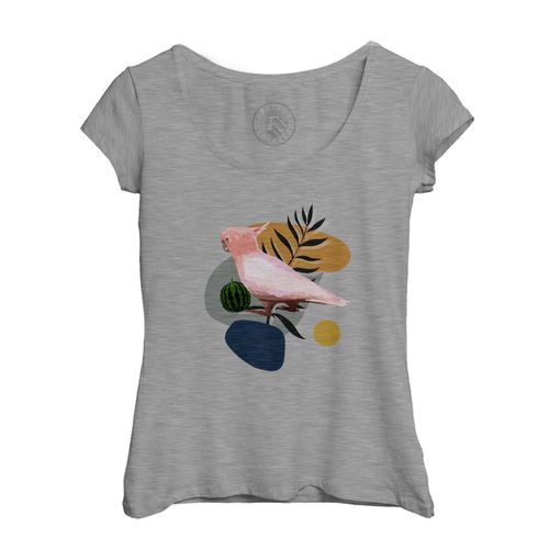 T-Shirt Femme Col Echancré Cacatoes Oiseau Tropical Exotique Jungle