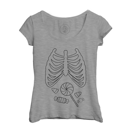 T-Shirt Femme Col Echancré Halloween Radiographie Bonbon Squelette Peur Horreur